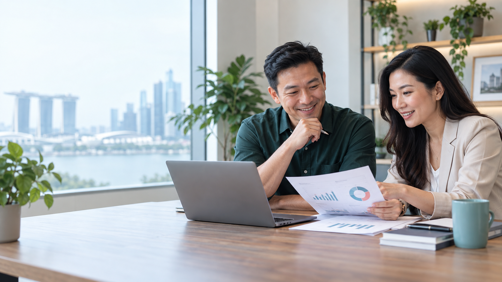 Business owner reviewing financial reports with an accounting advisor in Singapore
